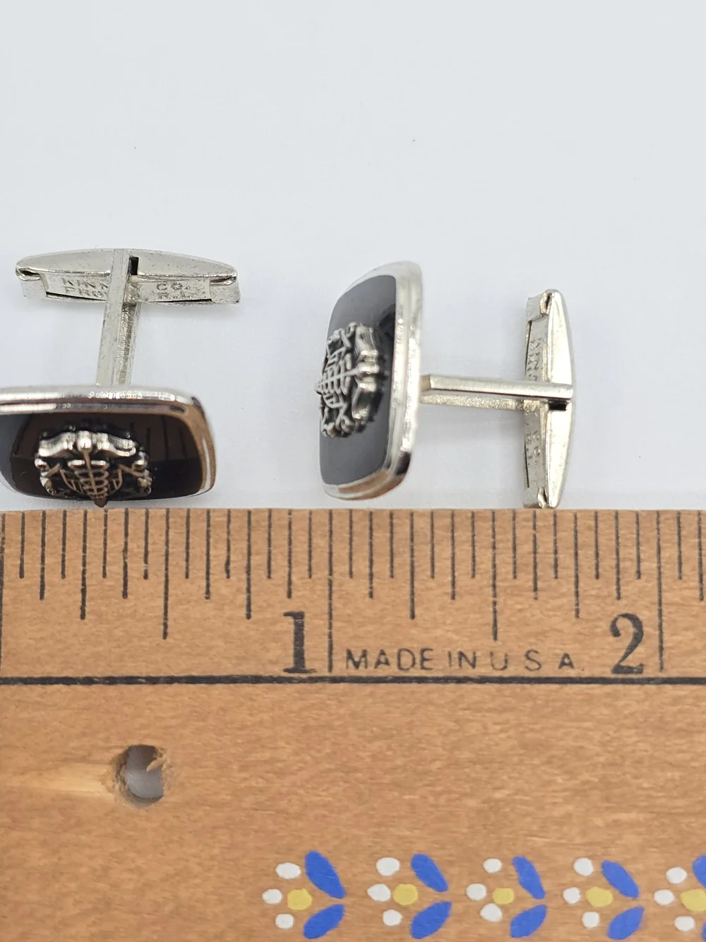 VTG Kinney U.S. Navy Medical Dept Cufflinks Silver Tone Black Enamel Bullet Back
